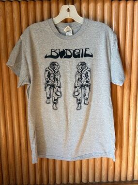 Budgie Band Graphic T-Shirt - Astronaut Birds - Gray Heavy Metal Rock Unisex